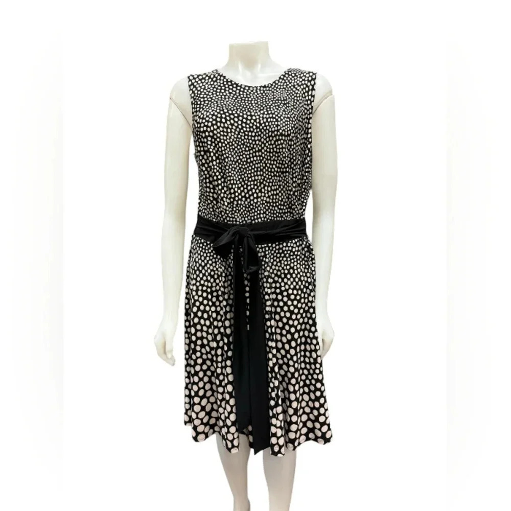 Just…Taylor Dress Black/White Sleeveless Polka Dot Tie Up  Midi Size 12W
